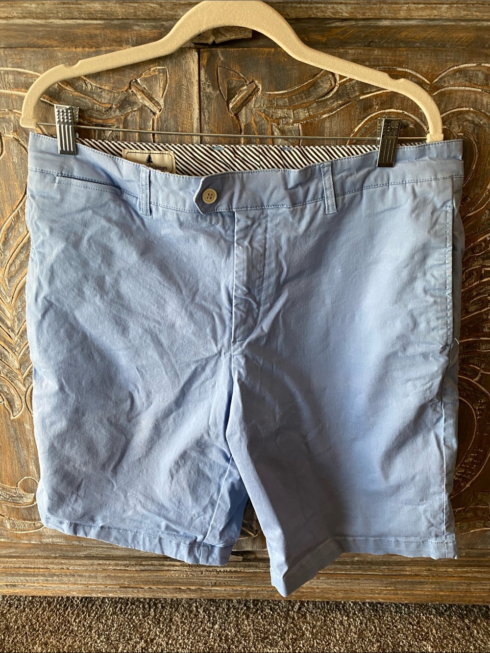 Men's Light Blue Flat-Front Cotton Shorts